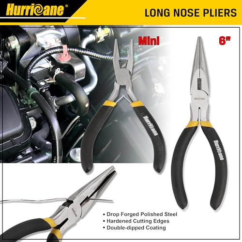 HURRICANE 7-Piece Pliers Set – 8" Water Pump, 8"/6" Slip Joint, 7" Linesman, 6" Diagonal, 6" & Mini Long Nose, Carbon Steel, Anti-Slip Double-Dipped Handle for Home, DIY, Automotive - size: 7 pcs