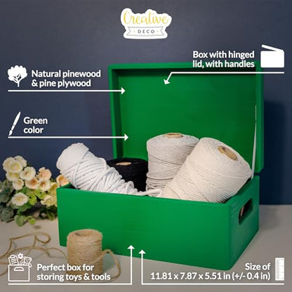Creative Deco Large Green Wooden Box Storage with Hinged Lid - color: Green, size: L | Handles