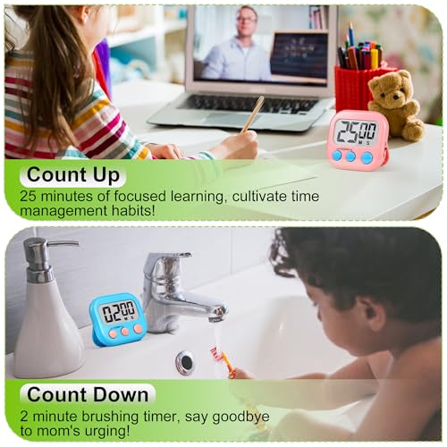 Digital Timer for Kids Teacher Supplies Classroom Timer for Study Learning Management Kitchen Work Exercise-4Pack Pink Blue Green White - color: Pink Blue Green White