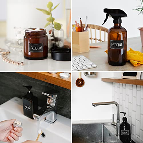 Segbeauty Soap Dispenser Waterproof Labels, 36 Packs Self-Adhesive Minimalist Labels Stickers for Bottles, Farmhouse Bathroom Kitchen Laundry Removable Cleaning Label for Shampoo Dish Soap Deter-Gent - style: S+D+F-Black