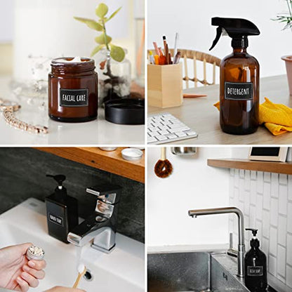 Segbeauty Soap Dispenser Waterproof Labels, 36 Packs Self-Adhesive Minimalist Labels Stickers for Bottles, Farmhouse Bathroom Kitchen Laundry Removable Cleaning Label for Shampoo Dish Soap Deter-Gent - style: S+D+F-Black