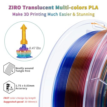 ZIRO 3D Printer Filament Bundle, Crystal Series 1kg x 4 Spool, 4 Pack - color: Crystal-4pack (Sunshine, Prism, Wave, Nectar)