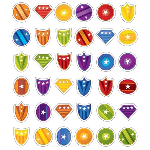 Carson Dellosa 36 Mini Super Heroes Shield Cutouts, Colorful Hero Action - size: Regular, style: Shields