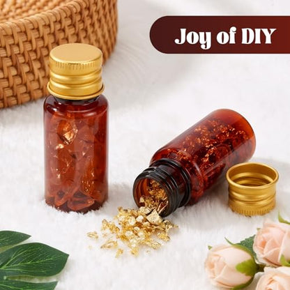 200 Pcs 10ml Mini Plastic Bottles Vials Tiny Jar with Aluminum Screw Lid Cap Clear Plastic Sample Container with Sealed Top Metal Lid for Cosmetic Essential Oil Specimen (Gold and Amber) - color: Gold and Amber