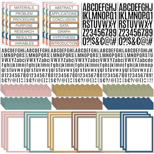 Sinload 92 Pcs Science Fair Board Supplies 60 Trim Scalloped Poster Boards 18 Presentation Subtitles 6 Project Titles 8 Letter Sticker for Classroom Display Boards(Classic Color,Wave) - color: Classic Color, style: Wave