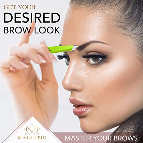 Majestic Bombay Precision Tweezers Set, Fine Point, Slant, Women and Men - color: Green