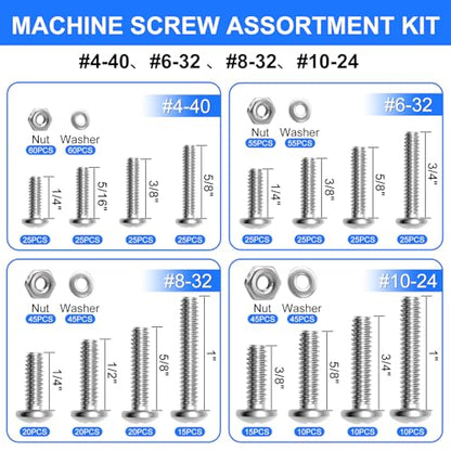 730Pcs Machine Screws Nuts and Bolts Assortment Kit, 304 Stainless Steel Bolts 16 Sizes #4-40#6-32#8-32#10-24 Phillips Pan Head Hardware Screws Assortment Kit with Nuts and Washers - size: SS #4 #6 #8 #10