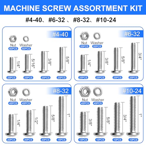730Pcs Machine Screws Nuts and Bolts Assortment Kit, 304 Stainless Steel Bolts 16 Sizes #4-40#6-32#8-32#10-24 Phillips Pan Head Hardware Screws Assortment Kit with Nuts and Washers - size: SS #4 #6 #8 #10
