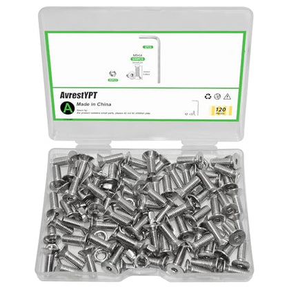 120Pcs M5x14 Flat Head Socket Cap Screws Countersunk Bolts, Allen Socket Drive, Stainless Steel 18-8 (304), Full Thread, Bright Finish - size: M5x14