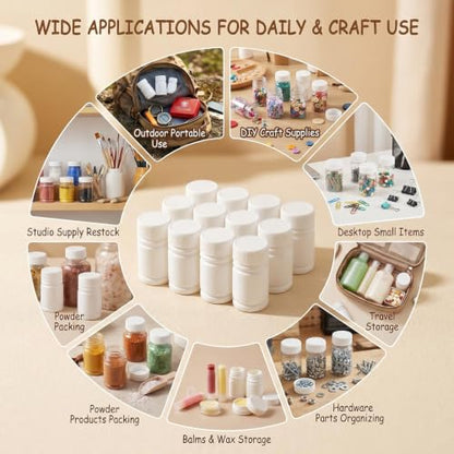 50PCS White Empty Solid Plastic Bottle Case Holder Container Vials Box with Screw Cap for Powder Sample Storage (60ml)