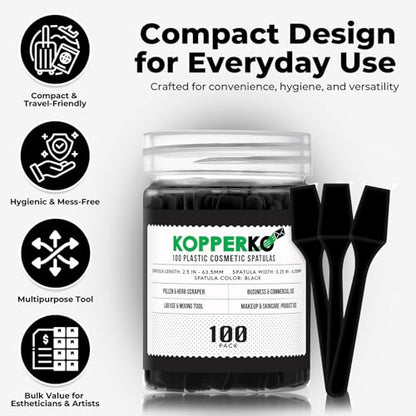 Kopperko Mini Lotion Spatula, 2.5 Inch, 100 Pack, Black - color: Black, size: 100 Spatulas