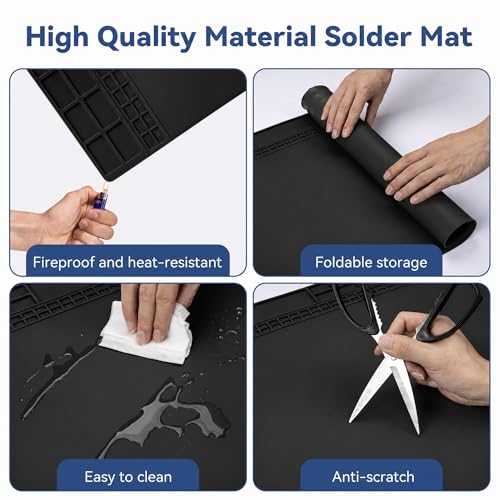 Kaisi Extra Large Soldering Mat, 932°F Heat Resistant Silicone Solder Mat - color: Black, size: 27.6" x 15.7"