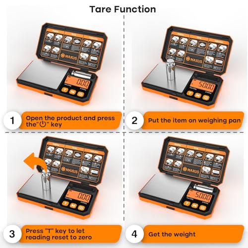 MAXUS Pocket Scale, 200g x 0.01g, with 50g Calibration Weight and USB Cable - color: Orange