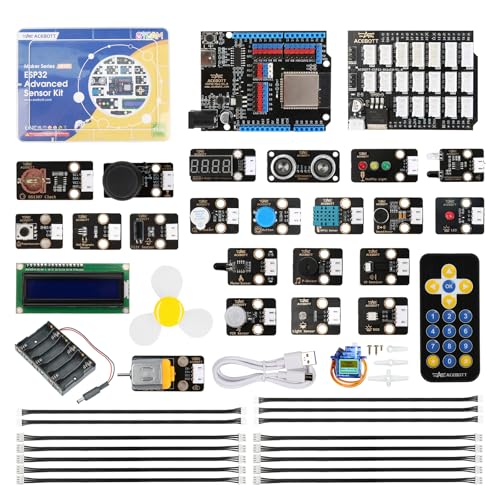 26 in 1 Sensor Modules Kit ESP32 Electronics Starter Kit Compatible with Arduino IDE/Scratch/Python | Online Tutorial/Development Board, WiFi & Bluetooth IoT ESP32 Microcontroller, Beginners Engineers - color: gray