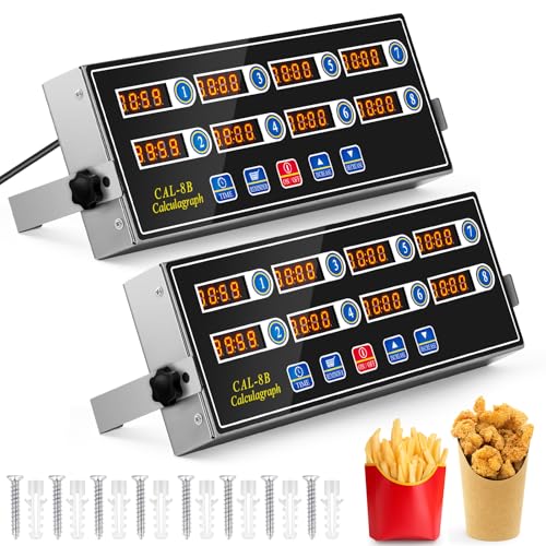 Relaxweex 2 Pack Commercial 8 Channel Digital Kitchen Timer, Multi-Countdown Timer with Loud Alarm & Large LCD Display, Wall Mount or Countertop for Restaurant, Fry Station, Baking & Lab Use