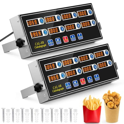 Relaxweex 2 Pack Commercial 8 Channel Digital Kitchen Timer, Multi-Countdown Timer with Loud Alarm & Large LCD Display, Wall Mount or Countertop for Restaurant, Fry Station, Baking & Lab Use
