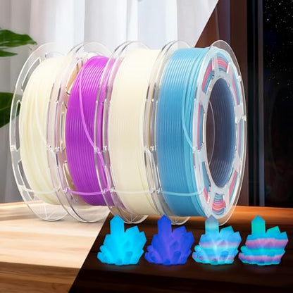 PLA Filament Glow in Dark, Multicolor Rainbow 3D Printer Filament Bundle, 1.75MM Glow 3D Printing Filament for Most FDM 3D Printer, Gifts for 3D Printing Enthusiasts, 200g x 4 Spools - color: Glow Sky Blue/Glow Purple/Glow Rainbow No.2/Glow Rainbow No.5 2