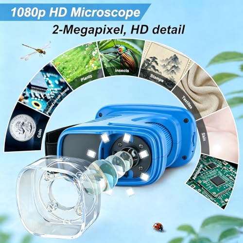 Kids Microscope,1000X HD Digital Handheld Mini Microscope 2.4" IPS Screen - color: Blue