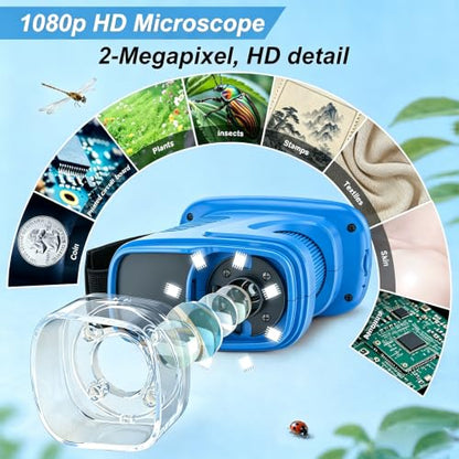 Kids Microscope,1000X HD Digital Handheld Mini Microscope 2.4" IPS Screen - color: Blue