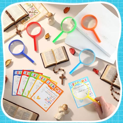 12 Set Magnifying Glasses Gifts Set for Kids 3X Handheld Magnifying Glasses with Bible Verse Cards 2026 VBS Christian Bulk Back to School Bulk for Students Preschool First Day of School Gifts