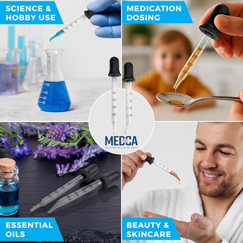 MEDca Eye Dropper - (Pack of 2) Bent & Straight Tip Calibrated Glass Medicine Droppers for Medications or Essential Oils Dropper for Accurate Easy Dose and Measurement (1 mL Capacity) - size: 2 Count (Pack of 1)