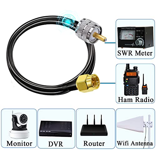 TUOLNK RG58 SMA to UHF PL259 Jumper Cable, 3.3ft(1M) SMA Male to SO239 Male Antenna Pigtail, Low Loss 50 Ohm Coax for CB & Ham Radio - size: 3.3ft