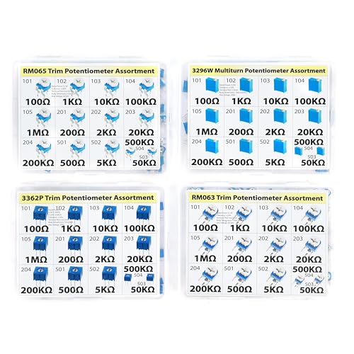 Trim Trimmer Potentiometer Assortment RM065, 3296W, 3362P, RM063 All 100Ω 1K 10K 100K 1M 200Ω 2K 20K 200K 500Ω 5K 50K
