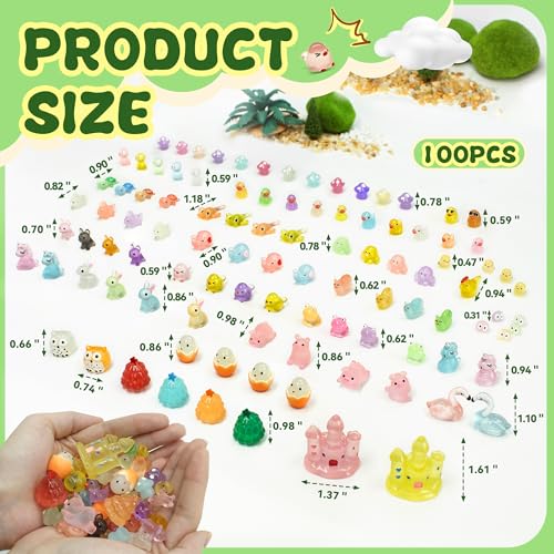 Tardigrade 100pcs Luminous Mini Resin Animals, Tiny Mini Animal Figures to Hide, Miniature Figurines Glow in The Dark Variety Micro Landscape for Potted Plants Garden Aquariums Dollhouse Gift Package