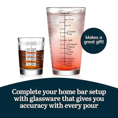 Libbey Mixology 2-Piece Measuring Glass Set, 16 oz, 4 oz Bartender Mixing Glass with Measurement Lines, Drink Measurer for Cocktails, Beer, and More - color: Measuring Set 2