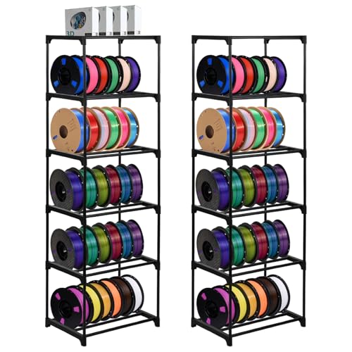2 Pack 3D Printer Filament Storage Rack, 6-Tier Large Capacity Spool Holder, Heavy Duty Metal Filament Organizer Shelf for PLA/ABS/TPU/Other 3D Printing Materials, Printing Studio & Workshop