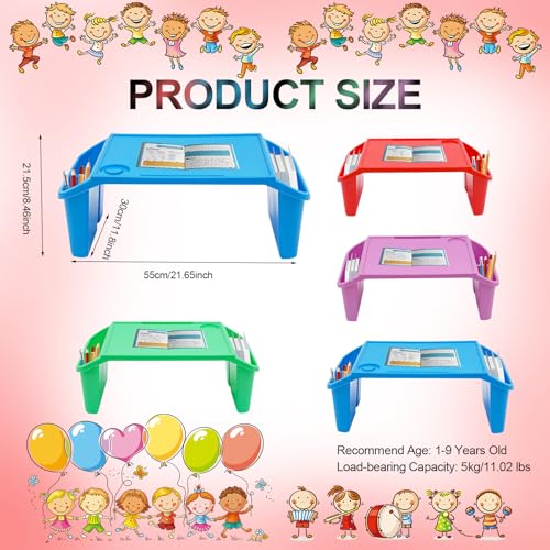 Kids Lap Desk Tray Set of 4, Stackable with Side Storage, Multicolor - color: Red Green Blue Purple, size: 4pc, 21.65"x11.8"