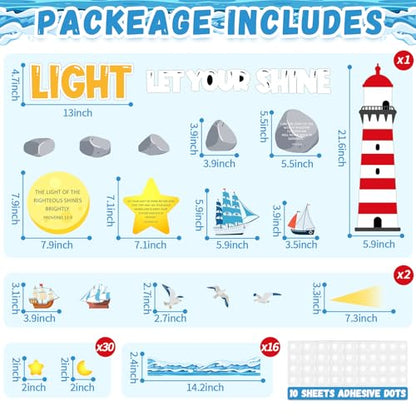109Pcs Christian Religious Bulletin Board Set Let Your Light Shine Classroom Decoration VBS 2026 Bible Verse Lighthouse Paper Cutout for Church Easter Sunday School Chalkboard Door Wall Decor - style: Shining Light