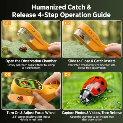 Kids Bug Catcher Microscope STEM Exploration Toy for Ages 3+ - color: Orange