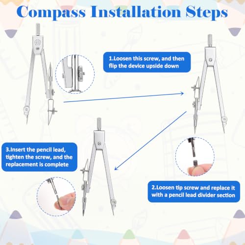 Coopay 3 Pcs Geometry Set, Clear Acrylic Ruler, Protractor and Compasses - size: 3 Pcs set