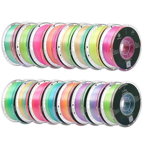 Silk Rainbow PLA 3D Printer Filament, 16 Rolls,1KG Spool(2.2lbs) 1.75mm, Multicolor Gradient Filament Bulk for Most FDM 3D Printers,16 Different Silk Rainbow Colors - color: 16*1kg Silk Rainbow Multi