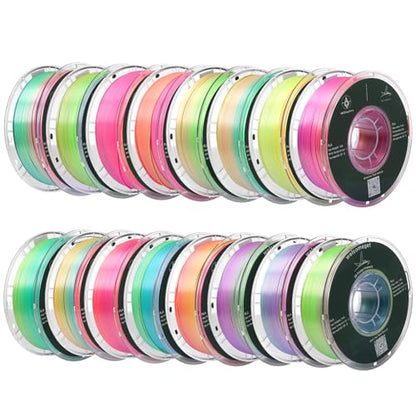 Silk Rainbow PLA 3D Printer Filament, 16 Rolls,1KG Spool(2.2lbs) 1.75mm, Multicolor Gradient Filament Bulk for Most FDM 3D Printers,16 Different Silk Rainbow Colors - color: 16*1kg Silk Rainbow Multi