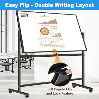 BSTPCOO Double-Sided 40"x28" Magnetic Dry Erase Board Mobile Whiteboard - color: Black, size: 40"W x 28"H