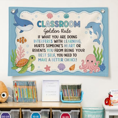 Ocean Classroom Golden Rule Decor Canvas Wall Hanging Banner - color: 03-Classroom Golden Rule - Ocean Theme