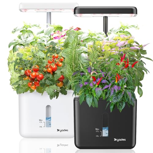 2 PACK Plant Pots Indoor Garden Planter Growing Systems Small Smart Soil Gardening System with 17 Watts LED Grow Light Auto Timer Self-Watering Soil Planter Pot Gifts for Mom Women (No Seeds&Soil) - color: Black&white