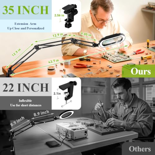 12X Square Magnifying Glass with Light and Clamp, Solder Helping Hand - color: Green, size: 12X