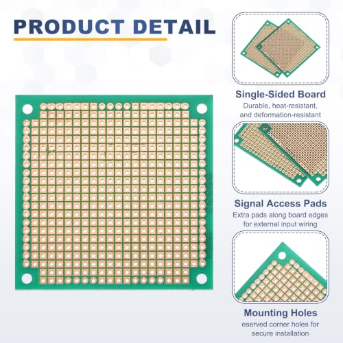5Pcs 6x6cm PCB Prototype Board w 40-Pin Headers, Green - size: 6x6cm(2.54mm Pitch/1.5mm T)