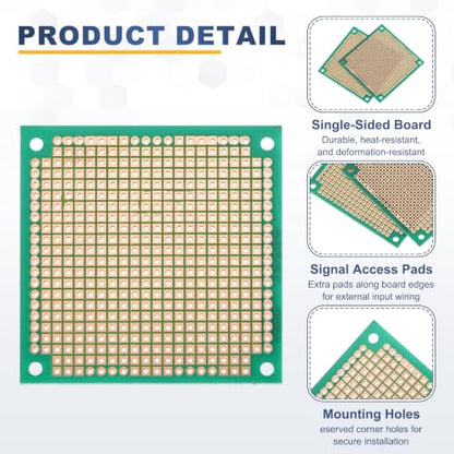 5Pcs 6x6cm PCB Prototype Board w 40-Pin Headers, Green - size: 6x6cm(2.54mm Pitch/1.5mm T)
