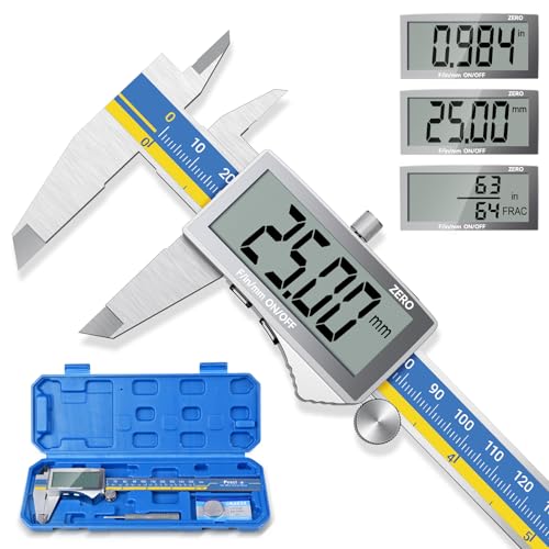 Preciva Digital Caliper, Stainless Steel Vernier Caliper Digital, Micrometer Calipers with Large LCD Screen, Auto-Off Feature, Inch Millimet Conversion, 6 Inch Caliper Tools for DIY/Household(Blue) - color: Blue