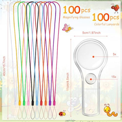 Kanayu 100 Pcs Mini Handheld Magnifying Glass for Kids 5X 15x Hand Lens