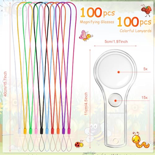 Kanayu 100 Pcs Mini Handheld Magnifying Glass for Kids 5X 15x Hand Lens
