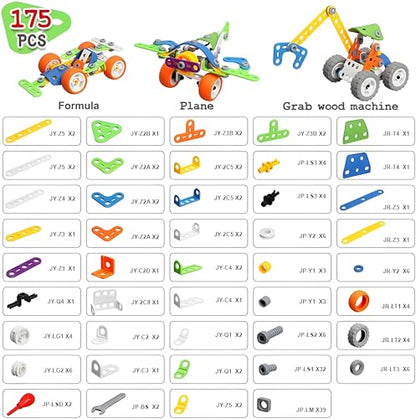 MOONTOY 11-in-1 STEM Building Toys for Kids Ages 4-8, 175 Pcs Construction Engineering Kit with Storage Box, Educational Learning Blocks for Boys & Girls Age 3-5 5-7 6-8 8-10, Birthday Gift
