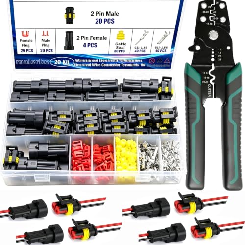 20 Pack 2 Pin Connector Automotive Electrical Automotive Replacement Ignition Plug Connectors 2 Wire Connector 16-22 AWG Quick Connect Waterproof Connector - color: Black, size: 240pcs