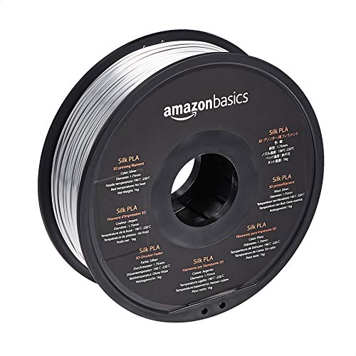 Amazon Basics Silk PLA 3D Printer Filament, 1.75mm, 1 kg Spool (2.2 lbs), Silver, No Heat Bed Required - color: Silver