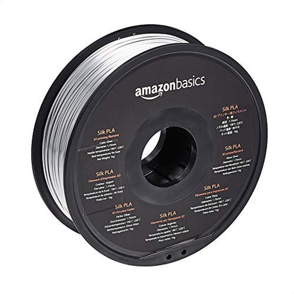 Amazon Basics Silk PLA 3D Printer Filament, 1.75mm, 1 kg Spool (2.2 lbs), Silver, No Heat Bed Required - color: Silver