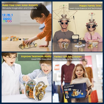 RAESOOT STEM Toys for Kids Age 8-13, 12-in-1 Solar Robot Building Science Kits for Boys Girls Teen Age 9 10 11 12, Engineering Christmas Birthday Gifts for 8+ Year Old Boys - color: Golden Silver
